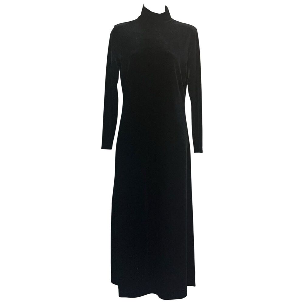 Vintage 90s Velvet Maxi Dress Mock Neck Long Sleeve Size 1/2 Black Formal Gown